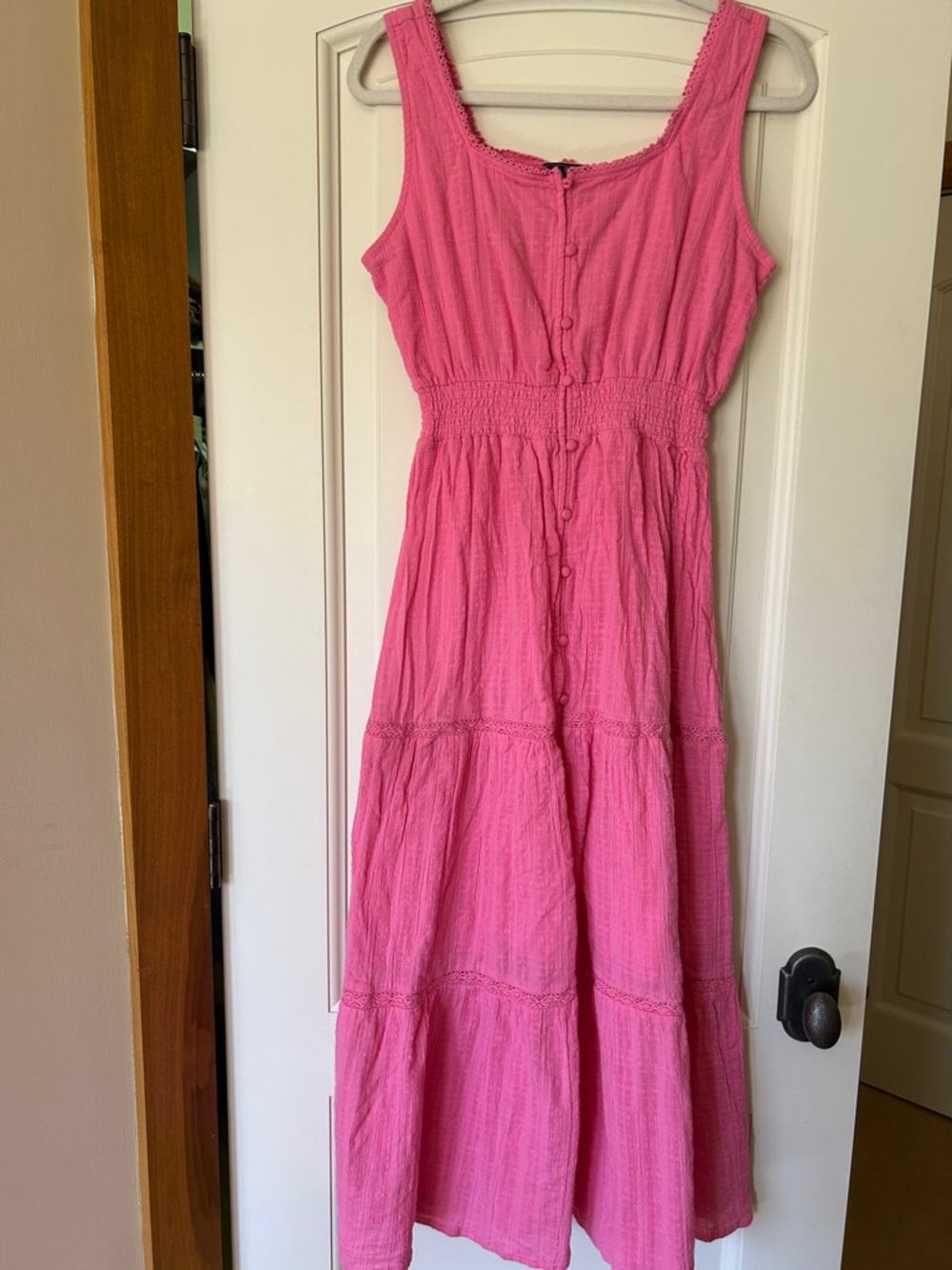 Bright Pink Button-Front Sleeveless Sundress